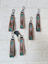 Wholesale New Arrival Key Chain Hand Tooled Leather Keychain Real Genuine Leather Wrist Turquoise Color Fashionable Keyrings