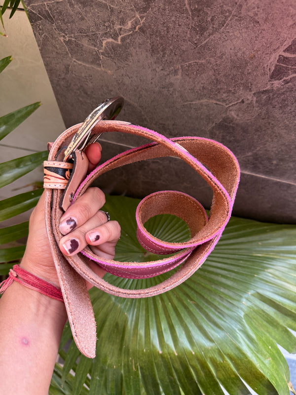 New Premium Quality Handmade Belts Hand Tooled Leather Boot Stich Belts Boho Vintage Pink Colour Trendy Stylish Western Belts