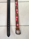 New Designer Handmade Belts Hand Tooled Leather Belts Boho Vintage Pink Colour Flower Print Trendy Stylish Western Leather Belts