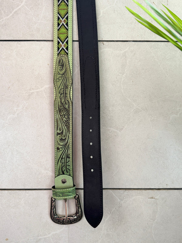 Custom Logo High Quality Hot Selling Hand Tooled Leather Beaded Belts Luxury Designer Genuine Cowhide Leather Pin Buckle Belts
