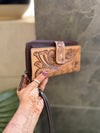 Wholesale Tooled Leather Hot Sale Carving Hand Tooled Wallet Clutch Phone Case Brown Colour Wristlet Wallet Women's Multi Uses