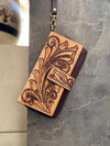Wholesale Tooled Leather Hot Sale Carving Hand Tooled Wallet Clutch Phone Case Brown Colour Wristlet Wallet Women's Multi Uses