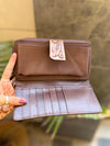 Wholesale Tooled Leather Hot Sale Carving Hand Tooled Wallet Clutch Phone Case Brown Colour Wristlet Wallet Women's Multi Uses