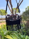 Suede Leather Fringe Handbag Hair on Hide Leather Sling Bag