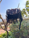 Suede Leather Fringe Handbag Hair on Hide Leather Sling Bag