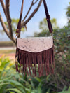 Suede Leather Fringe Handbag Hair on Hide Leather Sling Bag