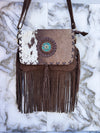 Women's Handbag Suede Leather Fringe Hair on Hide Cross Body Bag