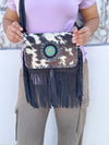 Women's Handbag Suede Leather Fringe Hair on Hide Cross Body Bag