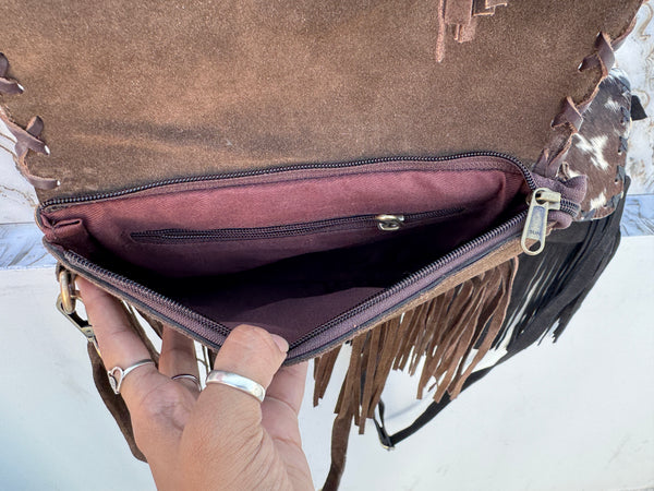Women's Handbag Suede Leather Fringe Hair on Hide Cross Body Bag (Copy)