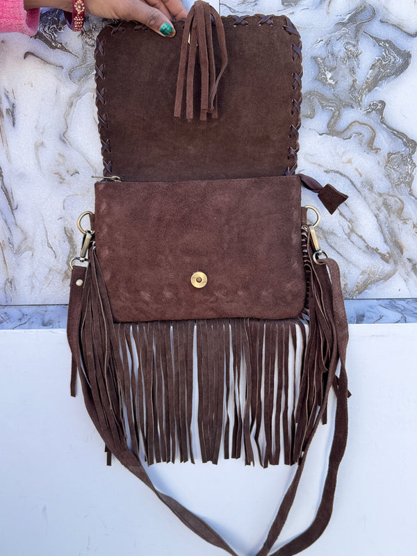 Women's Handbag Suede Leather Fringe Hair on Hide Cross Body Bag (Copy)