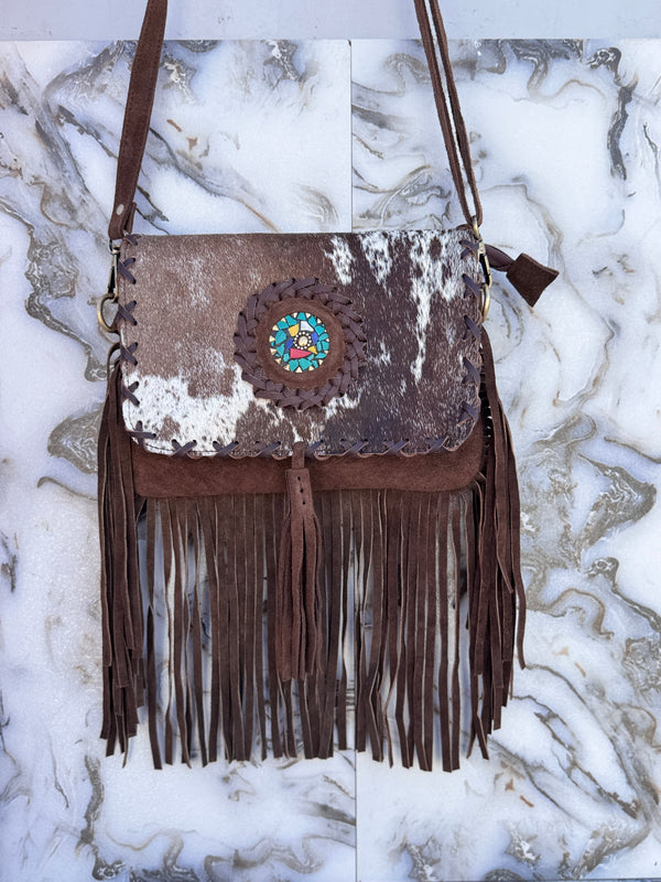Women's Handbag Suede Leather Fringe Hair on Hide Cross Body Bag (Copy)