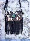 Women's Handbag Suede Leather Fringe Hair on Hide Cross Body Bag