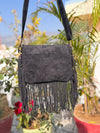 Cowhide Leather Fringe Handbag Turquoise Stone Sling Bag Bohemian Tassel Fringe Bag