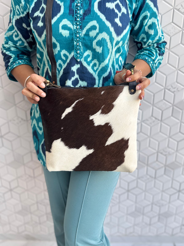 Western Cowhide Leather Handbag Stylish Hair on Hide Handmade Sling Bag