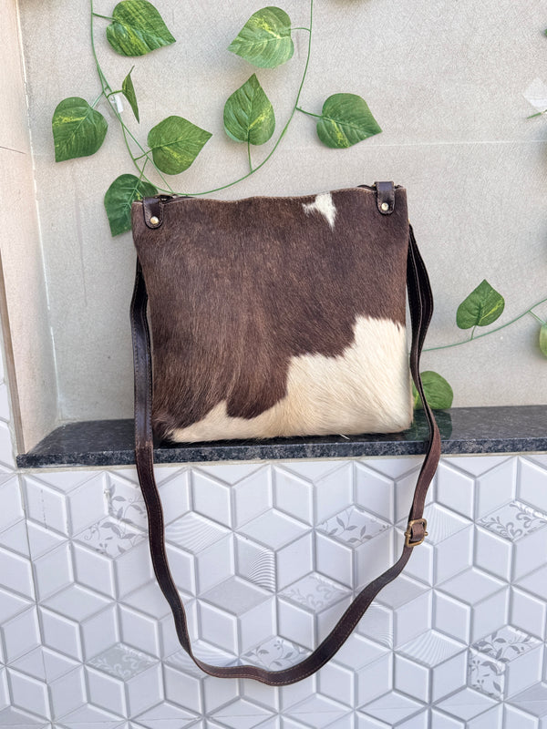 Western Cowhide Leather Handbag Stylish Hair on Hide Handmade Sling Bag