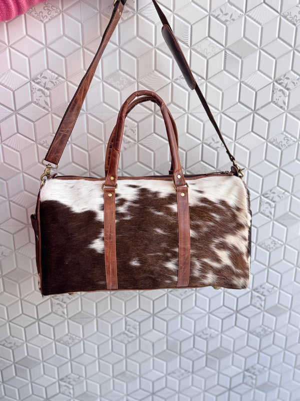 Unique Designer Hair On Hide Leather Luggage Travel Bag Handmade Cowhide Leather Unisex Bag