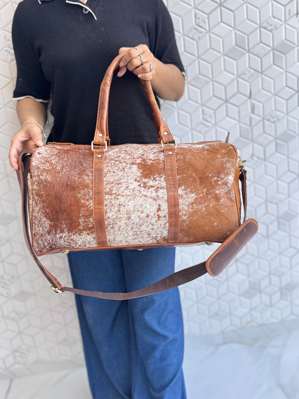 Unique Designer Hair On Hide Leather Luggage Travel Bag Handmade Cowhide Leather Unisex Bag