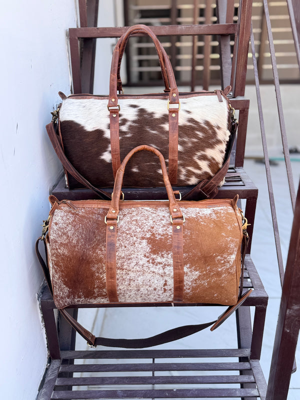Unique Designer Hair On Hide Leather Luggage Travel Bag Handmade Cowhide Leather Unisex Bag