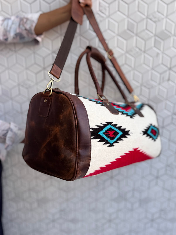 New Arrival Vintage Style Aztec Tooled Leather Duffel Bags Genuine Leather Large Travel Bags (Copy)