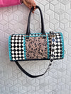 Hand Tooled Leather Luggage Bags Checkers Pattern Handmade Bag Unisex Travel Bag Big Size Handbag
