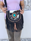 Cowhide Fur Leather Handbag Sling Bag Bohemian Fringe Bags Stylish Purse