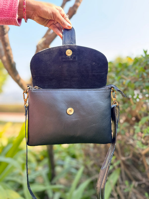 Genuine Leather Sling Bag Gypsy Boho Cowhide Fur Leather Vintage Handmade Western Style Bags
