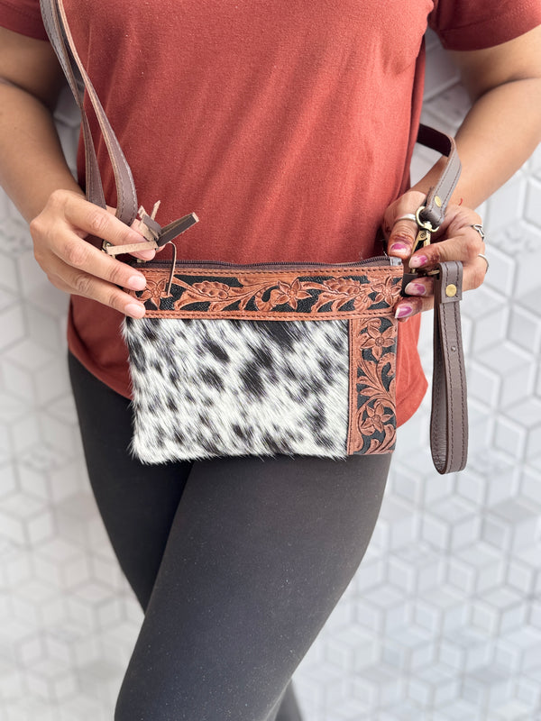 Cowhide Leather Handbag Carving Hand Tooled Leather Tassel Boho Unique Design Sling Bag for Women