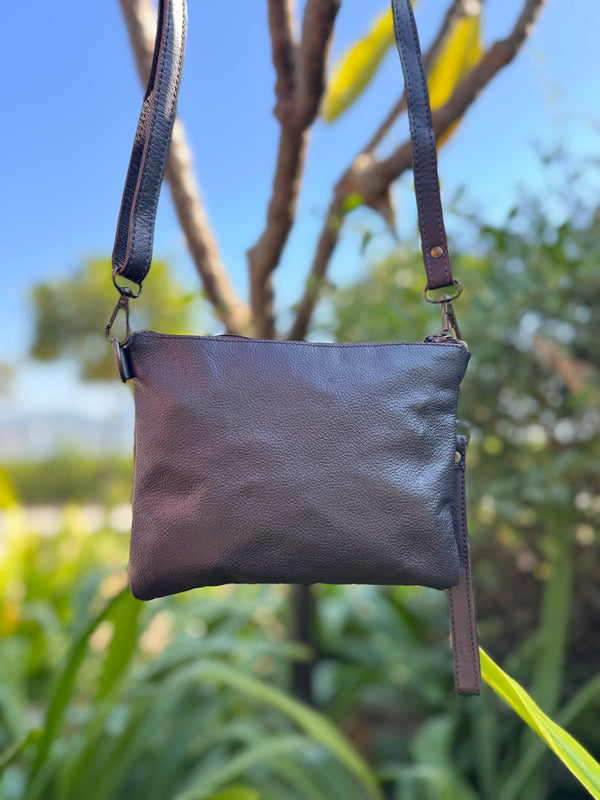 Cowhide Metallic Leather Handbag Carving Hand Tooled Leather Handmade Tassel Boho Sling Bag