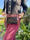 Cowhide Metallic Leather Handbag Carving Hand Tooled Leather Handmade Tassel Boho Sling Bag