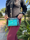 Cowhide Metallic Leather Handbag Carving Hand Tooled Leather Handmade Tassel Boho Sling Bag