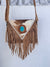 Cowhide Fur Leather Fringe Sling Bag Bohemian Turquoise Stone Handbag