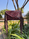 Hand Tooled Leather Fringe Handbag Real Leather Handmade Carving Tooling Sling Bag Stylish Bags for Women