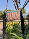 Hand Tooled Fringe Handbag Real Leather Handmade Carving Tooling Turquoise Colour Sling Bag Stylish Bag