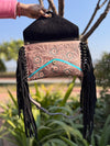 Hand Tooled Fringe Handbag Real Leather Handmade Carving Tooling Turquoise Colour Sling Bag Stylish Bag