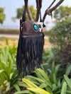 Cowhide Fur Fringe Handbag Suede Leather Turquoise Stone Stylish Sling Bag