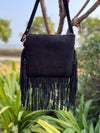Cowhide Fur Fringe Handbag Suede Leather Turquoise Stone Stylish Sling Bag