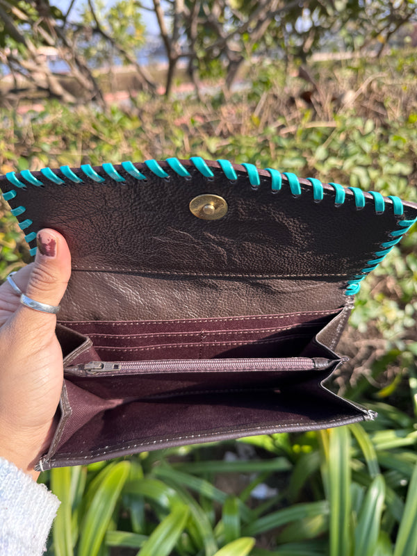 Hand Tooled Carving Clutch Stylish Genuine Leather Cowhide Fur Clutches For Women