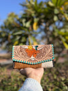 Hand Tooled Carving Clutch Stylish Genuine Leather Cowhide Fur Clutches For Women