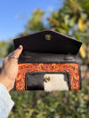 Hand Tooled Carving Leather Wallet Clutch Phone Case Card Stylish Cowhide Fur Wallet