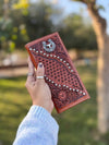 Men's Long Wallet Hand Tooled Carving LeatherFashion Stylish Cash Holder Gift for Him