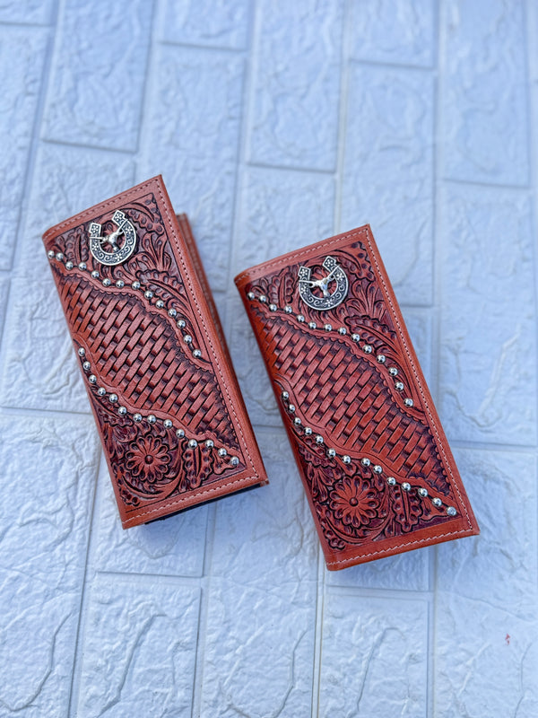 Men's Long Wallet Hand Tooled Carving LeatherFashion Stylish Cash Holder Gift for Him