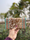 Clutch for Women's Hand Tooled Carving Wallet Clutch Western Stylish Cowhide Fur Wallet