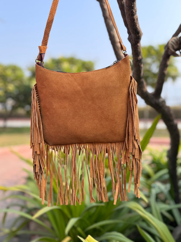 Women's Cross Body Handbag Suede Leather Fringe Purse Soft Stylish Handmade Bags