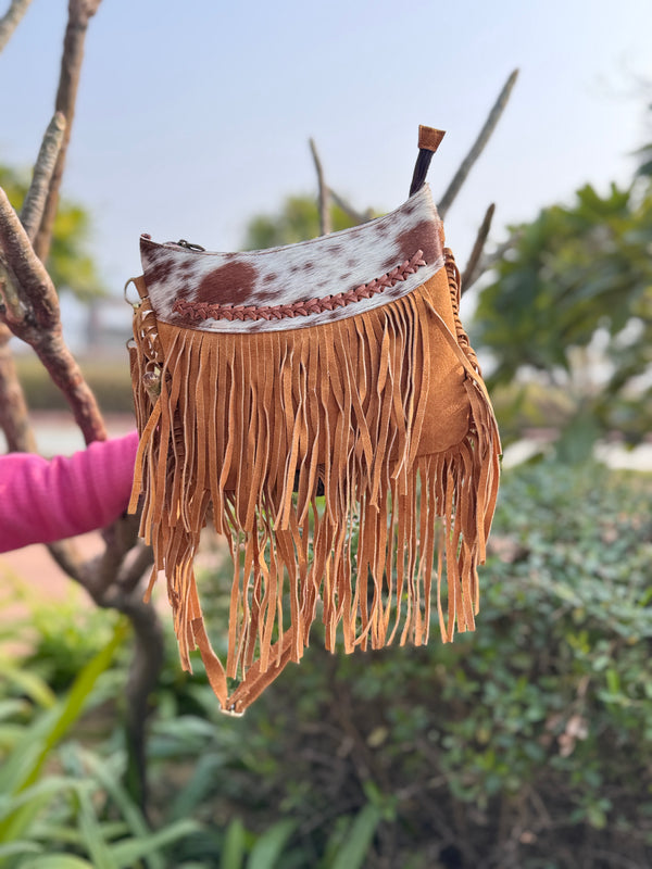 Women's Cross Body Handbag Suede Leather Fringe Purse Soft Stylish Handmade Bags