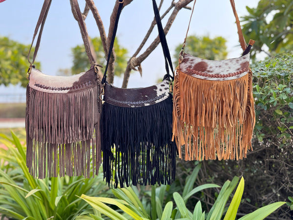 Women's Cross Body Handbag Suede Leather Fringe Purse Soft Stylish Handmade Bags