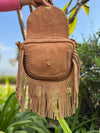 Suede Leather Fringe Handbag Hair On Hide Turquoise Stone Stylish Women's Sling Bag