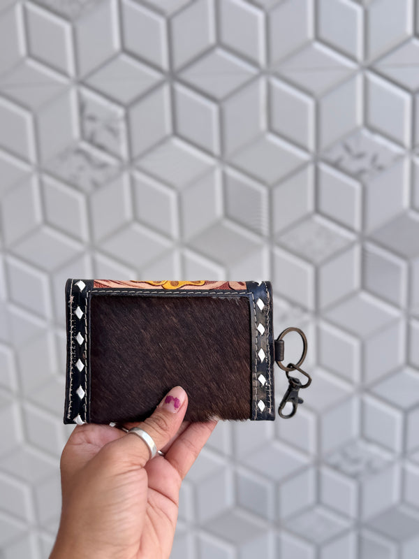 Western Hair on Cowhide Leather New Hand Tooled Carving Small Coin PurseMini Wallet for Women Gifts