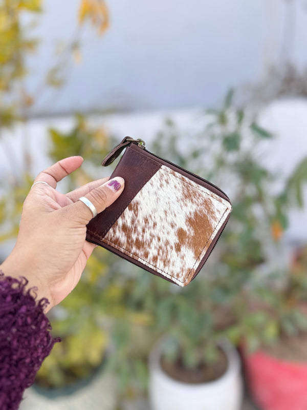 Hair on Hide Fur Leather Wallet Genuine LeatherCard Holder Cash Gift for Him