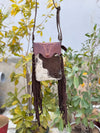 Real Cowhide Fur Fringe Hand Tooled Carving Phone Purse Sling Bag Small Size Bags