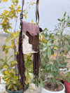 Real Cowhide Fur Fringe Hand Tooled Carving Phone Purse Sling Bag Small Size Bags